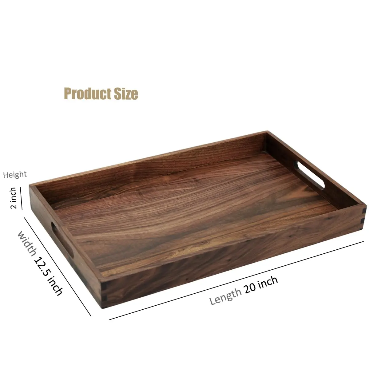 MAGIGO 20"x 12.5" Walnut Wood Rectangle Ottoman Serving Tray with Handles | Classic Vintage Design for Home Decor - view 2