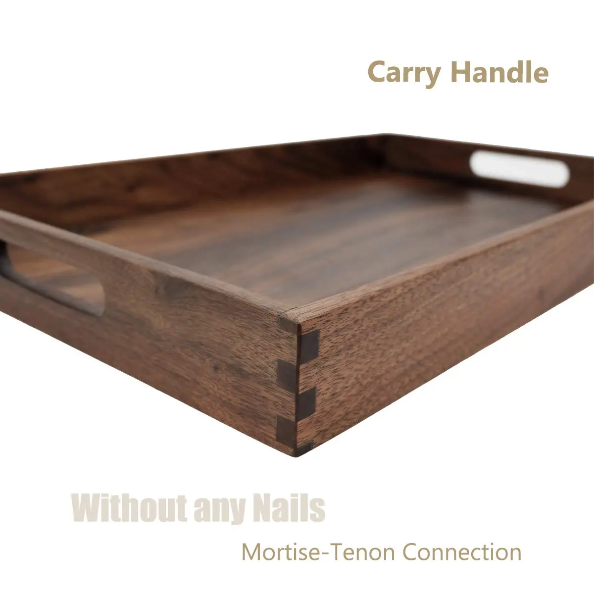 MAGIGO 20"x 12.5" Walnut Wood Rectangle Ottoman Serving Tray with Handles | Classic Vintage Design for Home Decor - view 3