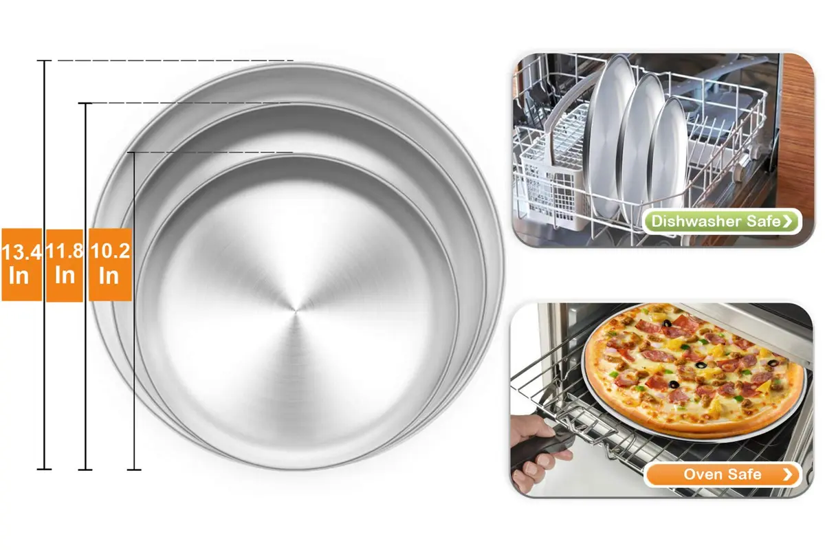 TeamFar Pizza Pan Set of 3 | Heavy Duty Stainless Steel Baking Trays for Family & Gift (10.2/11.8/13.4 Inch) - view 3