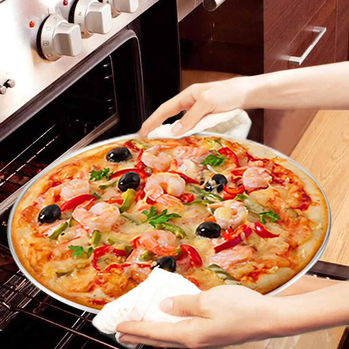 TeamFar Pizza Pan Set of 3 | Heavy Duty Stainless Steel Baking Trays for Family & Gift (10.2/11.8/13.4 Inch) - view 4