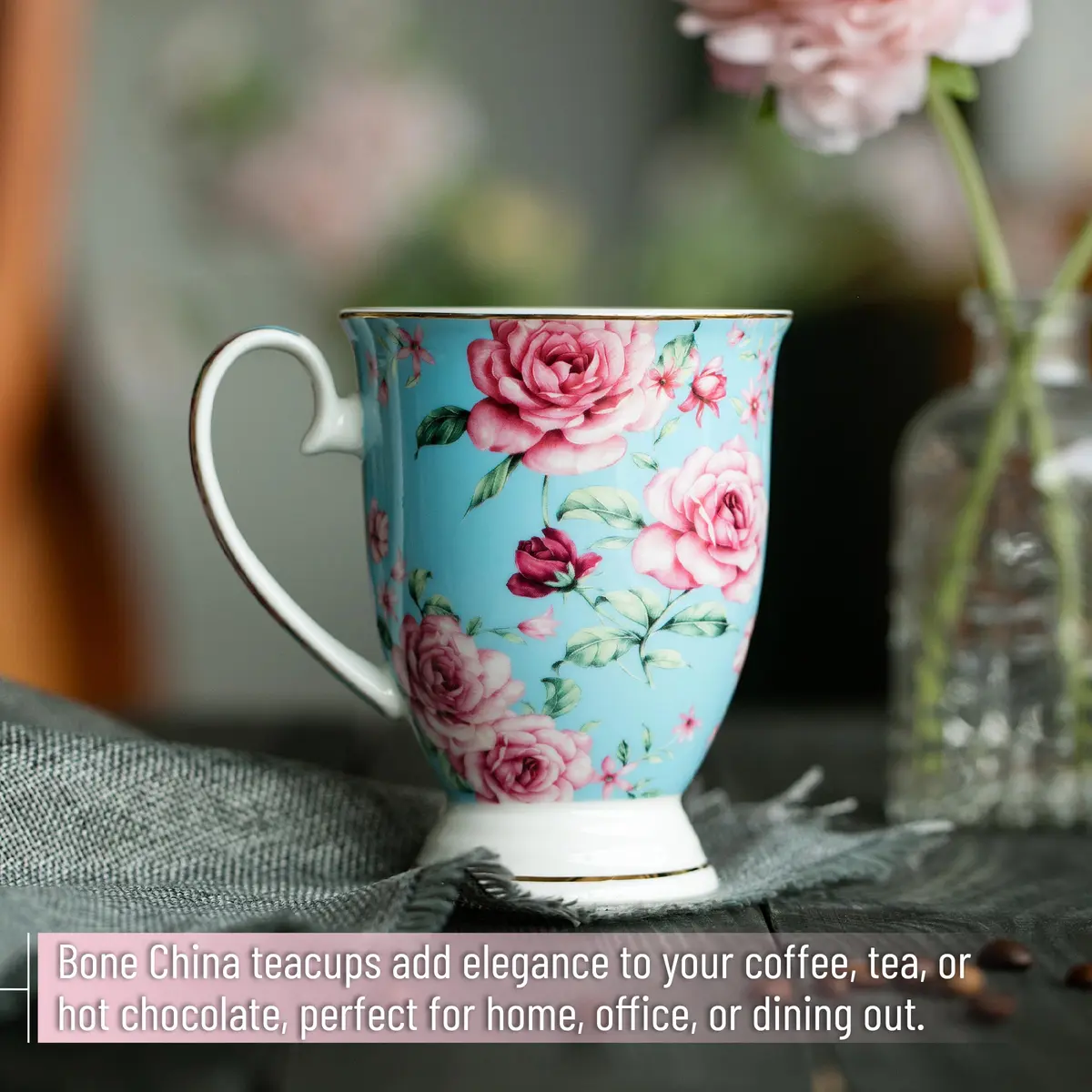 Brew To A Tea Coffee Mugs, 12 oz, Set of 6 | Floral Bone China Cups for Home & Kitchen - view 6