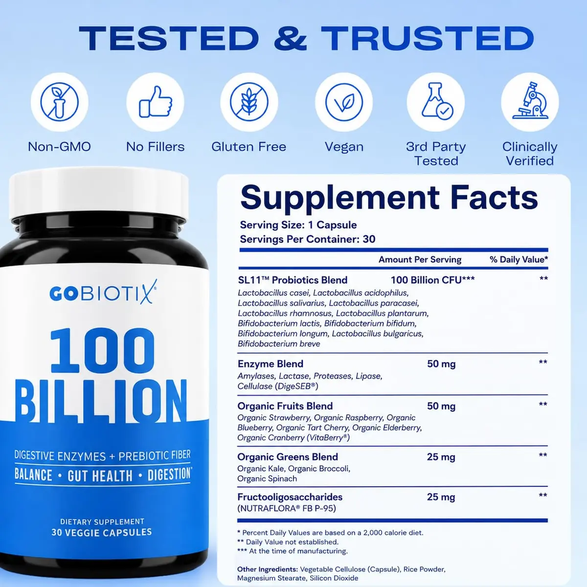 GOBIOTIX 100 Billion Digestive Enzymes Supplement - Probiotics & Prebiotics 30 Capsules | Vegan, Non GMO - view 6