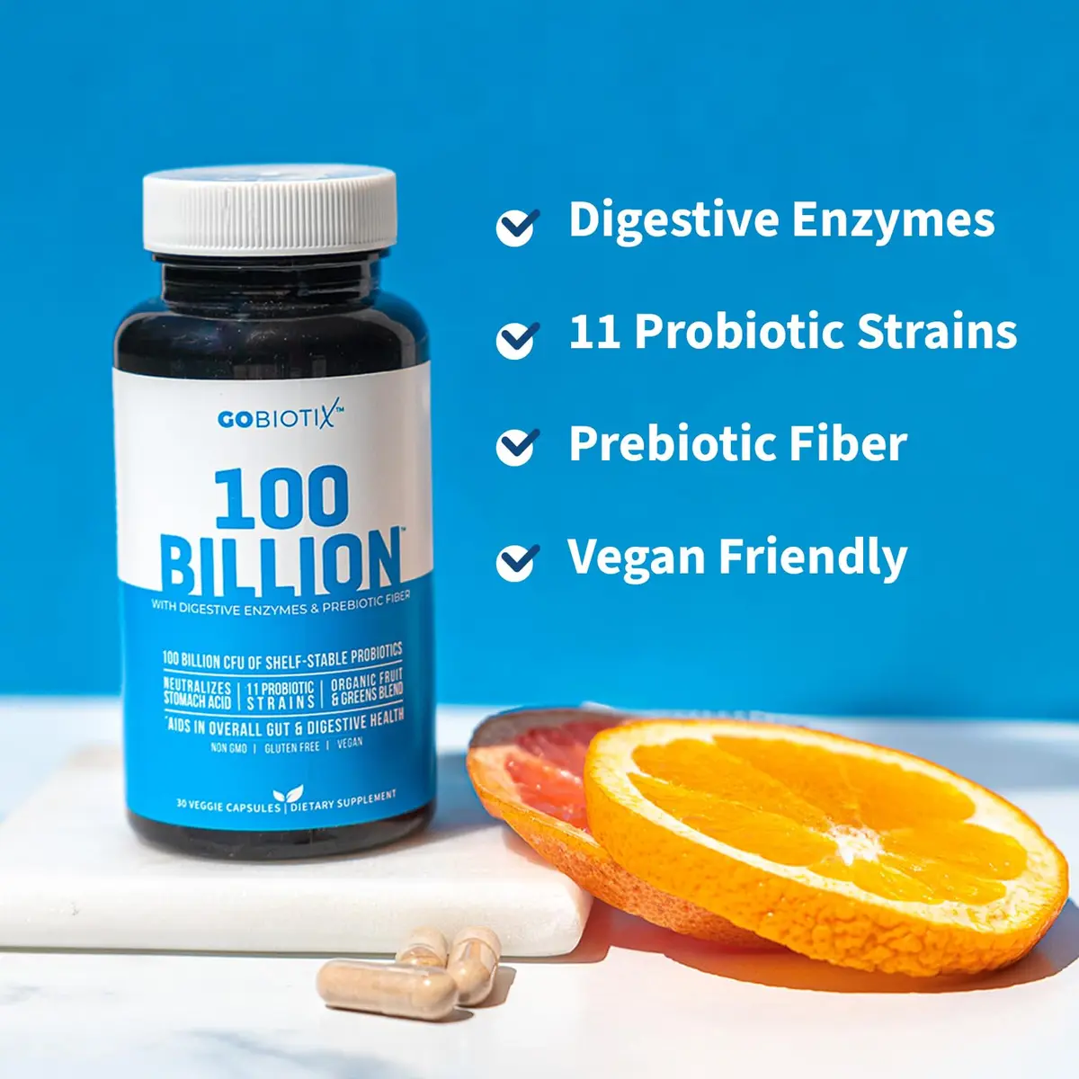 GOBIOTIX 100 Billion Digestive Enzymes Supplement - Probiotics & Prebiotics 30 Capsules | Vegan, Non GMO - view 7