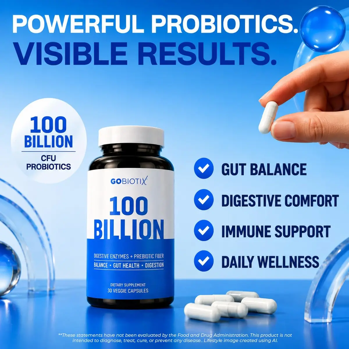 GOBIOTIX 100 Billion Digestive Enzymes Supplement - Probiotics & Prebiotics 30 Capsules | Vegan, Non GMO - view 2