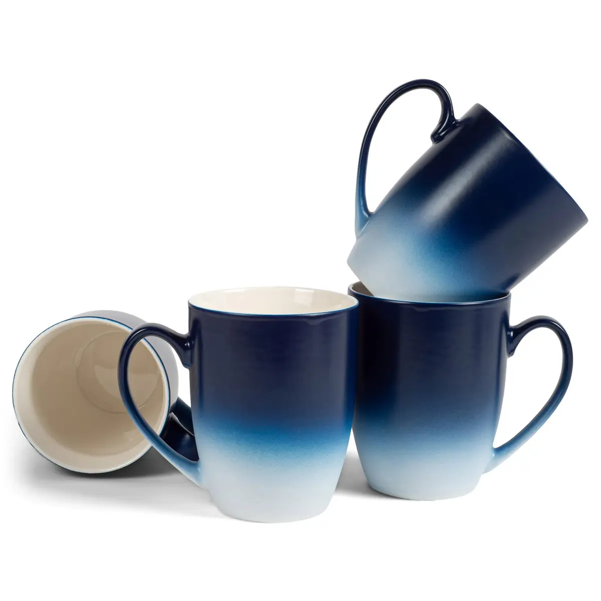 Elanze Designs Blue White Ombre Matte Ceramic Stoneware Coffee Mugs Set of 4 | 270ml (10 fl oz) Capacity - main product image