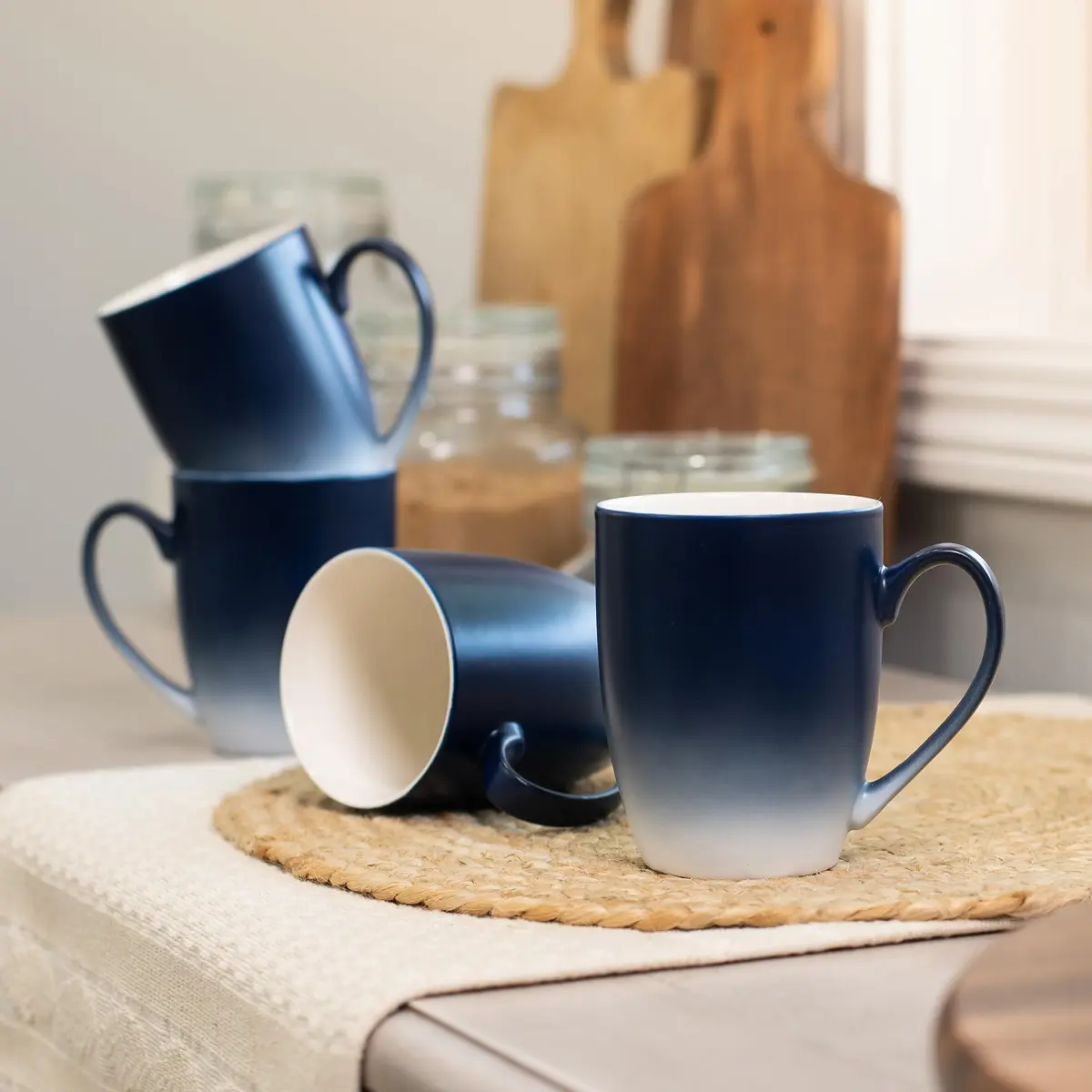 Elanze Designs Blue White Ombre Matte Ceramic Stoneware Coffee Mugs Set of 4 | 270ml (10 fl oz) Capacity - view 6