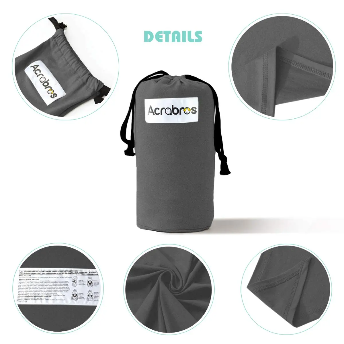 ACRABROS Baby Wrap Carrier, Hands-Free Sling for Newborns to Toddlers (8-35 lbs) | Breathable Heather Grey - view 5