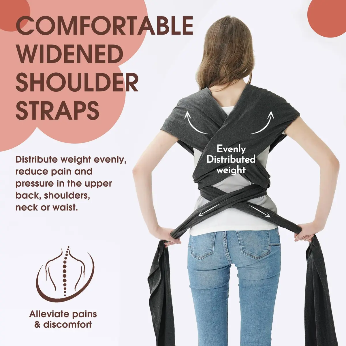 ACRABROS Baby Wrap Carrier, Hands-Free Sling for Newborns to Toddlers (8-35 lbs) | Breathable Heather Grey - view 3
