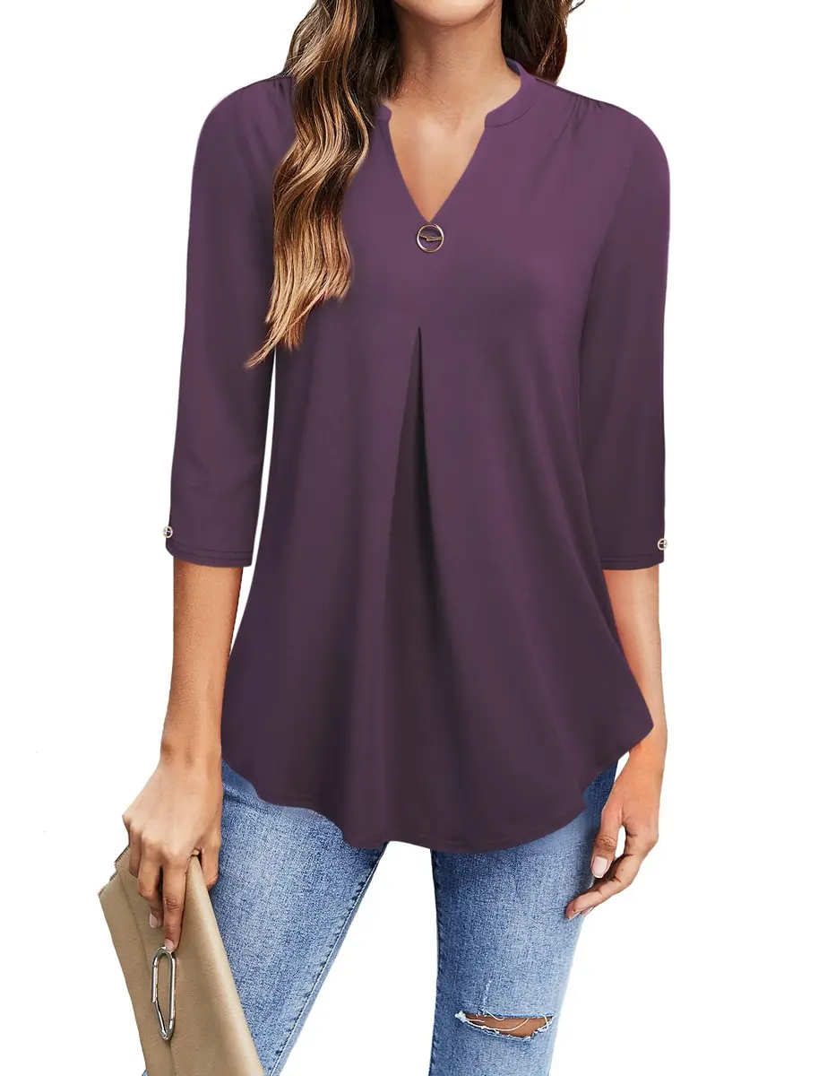 VALOLIA Women's 3/4 Sleeve Tunic Top | Fall Fashion 2023, Dressy Blouses with Tummy Coverage (Medium) - main product image