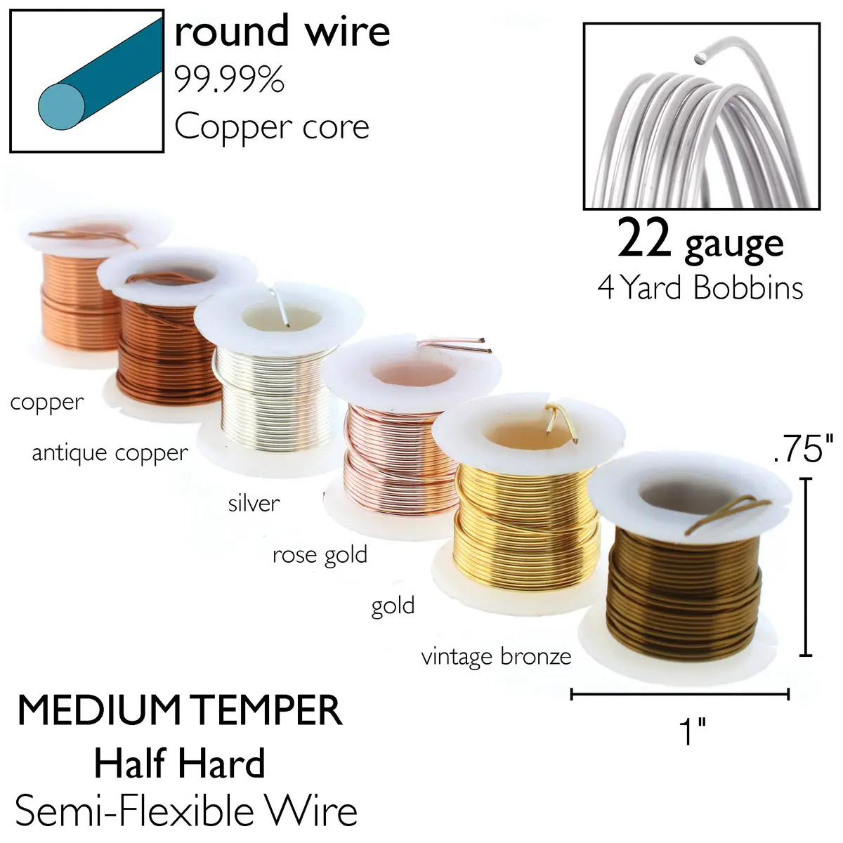 The Beadsmith Craft Wire Assortment - Tarnish-Resistant Copper Wire for Jewelry Making, 6-Pack, 0.75-Inch Mini Spools, 4 Yd Each, 22-Gauge, Assorted Colors, Medium Temper | Versatile Jewelry Wire - view 4
