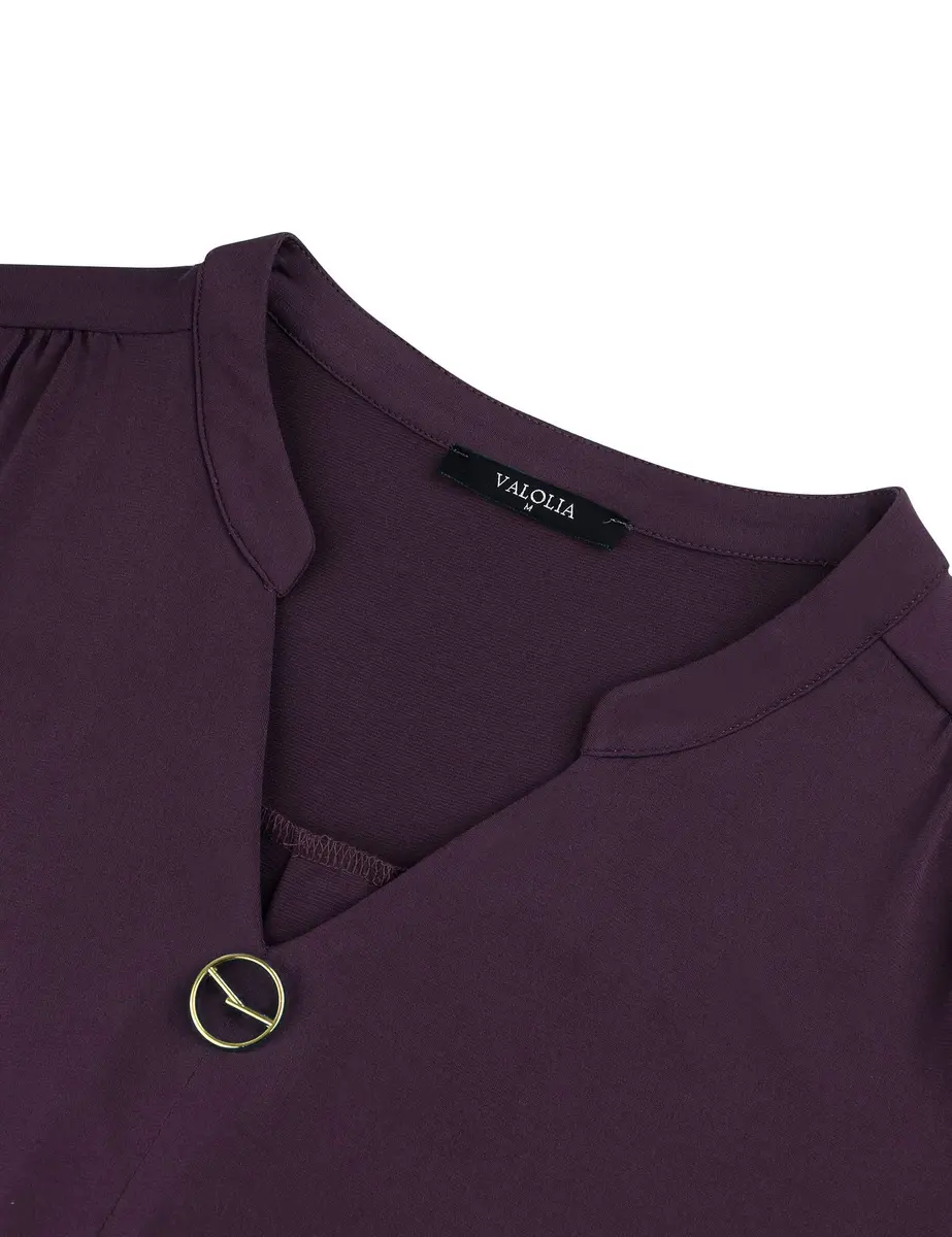 VALOLIA Women's V Neck 3/4 Sleeve Blouse XX-Large Dark Purple | Stylish & Casual Tunic - view 3