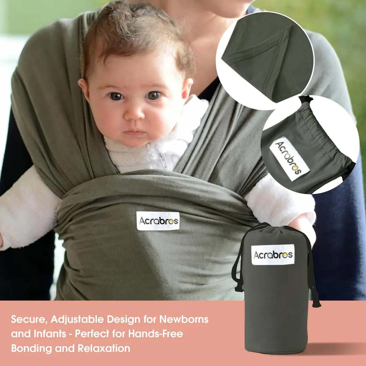 ACRABROS Baby Wrap Carrier, Hands-Free Sling for Newborns to Toddlers (8-35 lbs) | Breathable & Comfortable - view 5