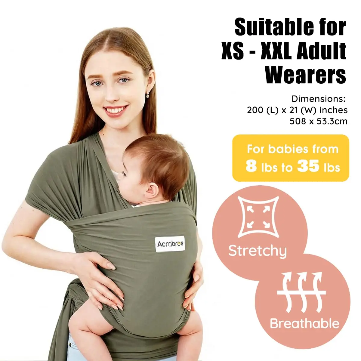 ACRABROS Baby Wrap Carrier, Hands-Free Sling for Newborns to Toddlers (8-35 lbs) | Breathable & Comfortable - view 2