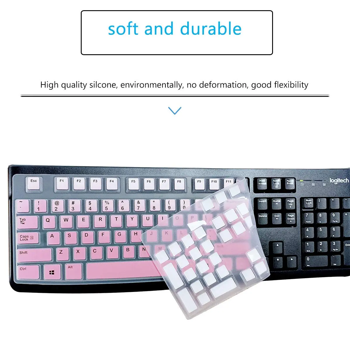 MUBUY-GOL Keyboard Cover Skin Protector for Logitech MK120 K120 Wired Keyboard | US Layout Pink Silicone - view 2