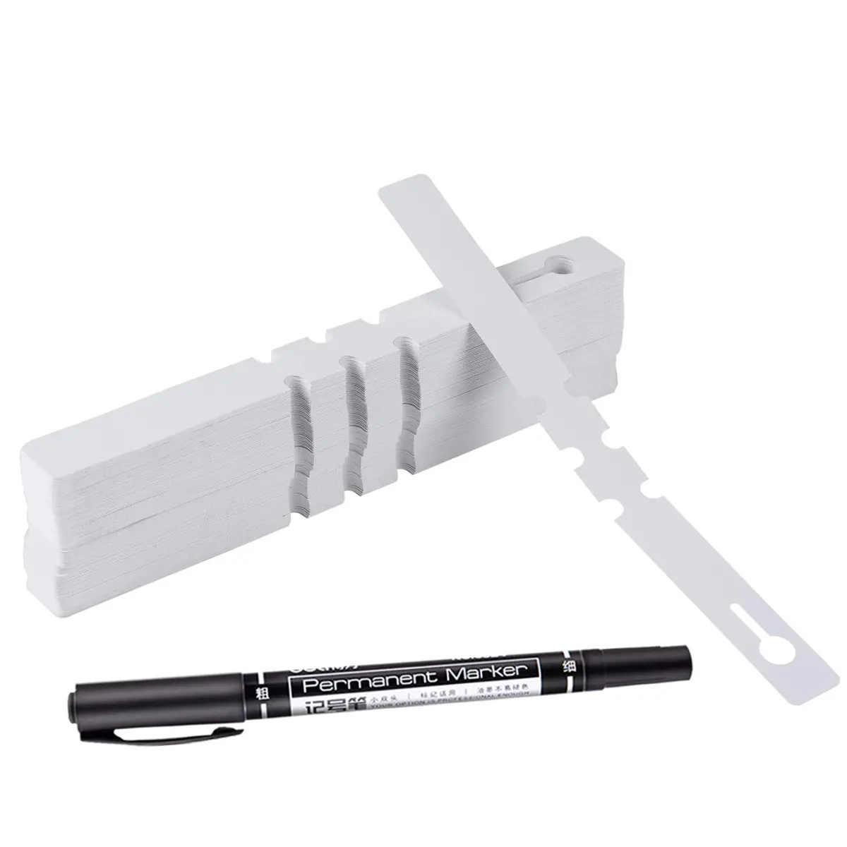 MIHEY White Plastic Plant Tags with Marker Pen, 20cm (7.87 inch) - 200 Pcs | Durable & UV Resistant - main product image