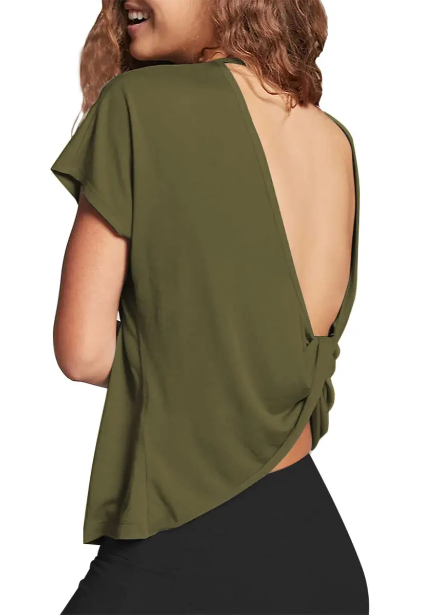 Mippo Women’s Open Back Workout Tops Short Sleeve | Soft Modal Fabric for Yoga & Casual Wear - view 5