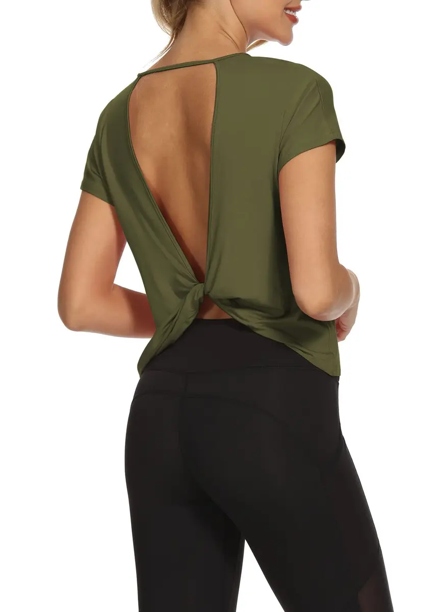 Mippo Women’s Open Back Workout Tops Short Sleeve | Soft Modal Fabric for Yoga & Casual Wear - view 6