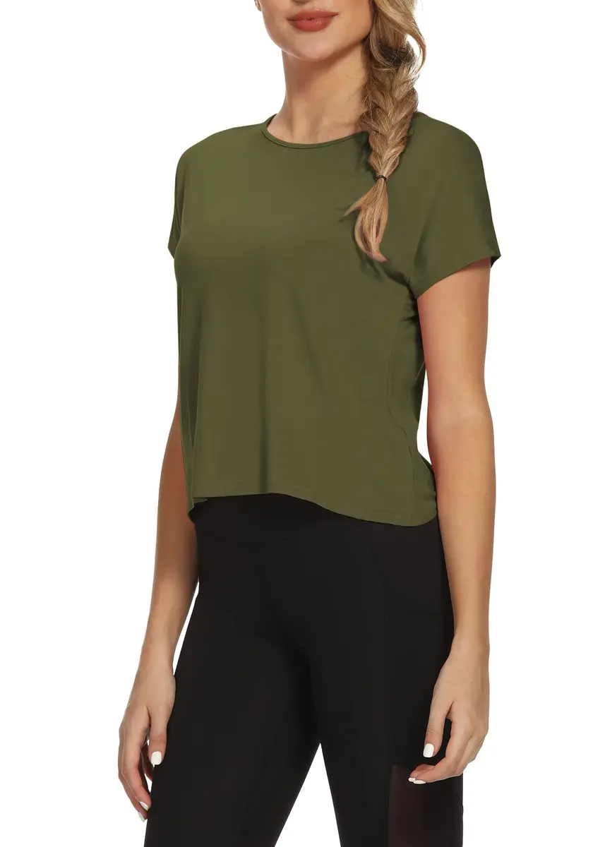 Mippo Women’s Open Back Workout Tops Short Sleeve | Soft Modal Fabric for Yoga & Casual Wear - view 3