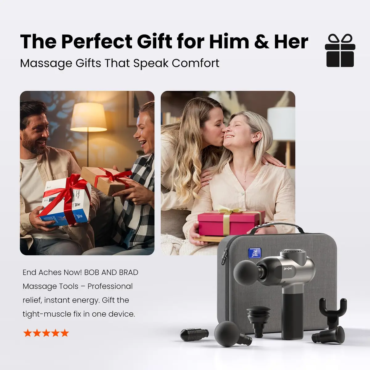 BOB AND BRAD C2 Massage Gun 0.68 kg (1.5 lb) | Deep Tissue Percussion Massager with 5 Speeds & 5 Heads - view 4
