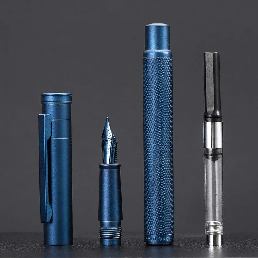 erofa Dark Blue Fountain Pen with Fine Nib (F Nib) and Silver Aluminum Alloy Body, 135mm - view 4