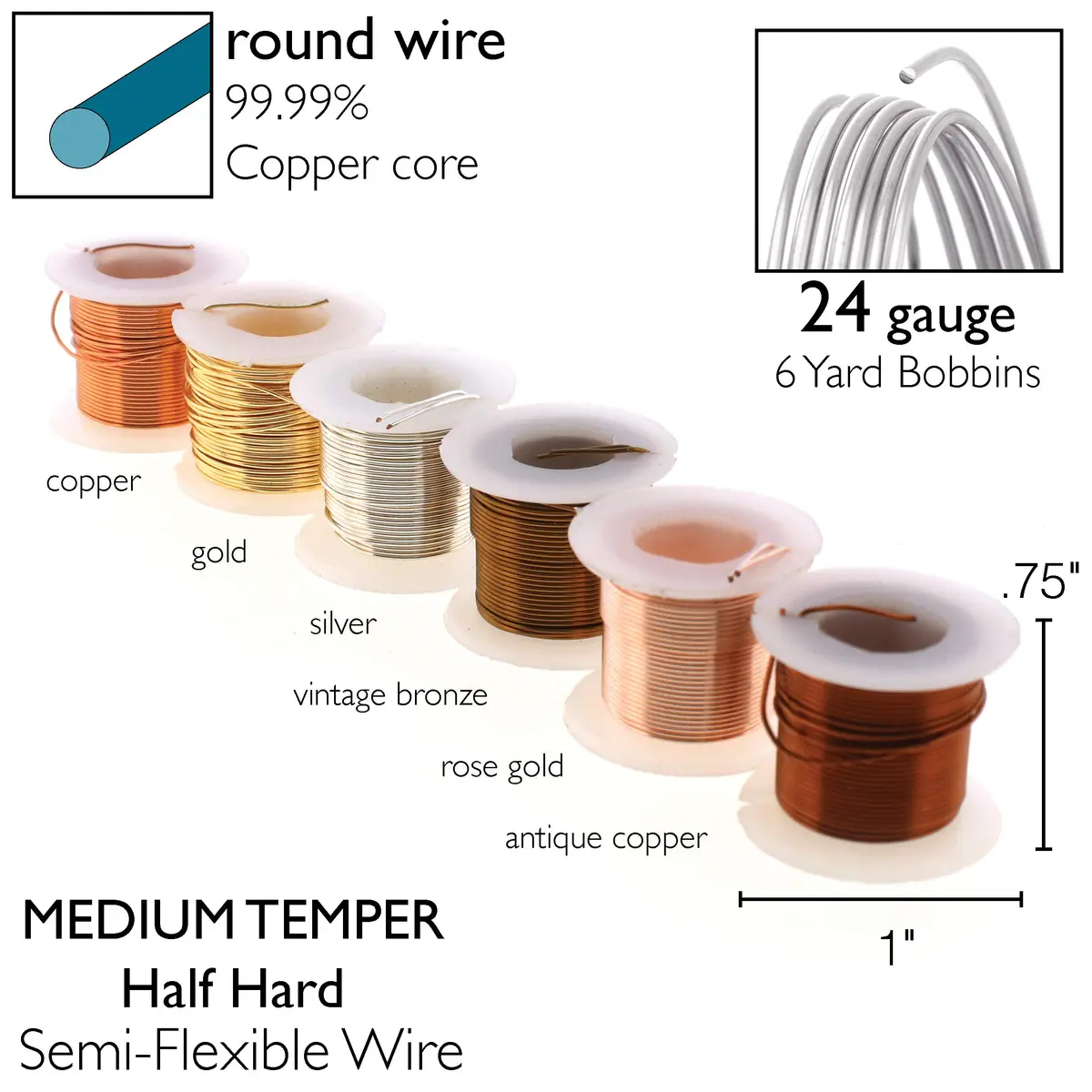 The Beadsmith Craft Wire Assortment 24 Gauge (213 in / 5.5 m) | Tarnish-Resistant Copper Wire for Jewelry Making - view 3