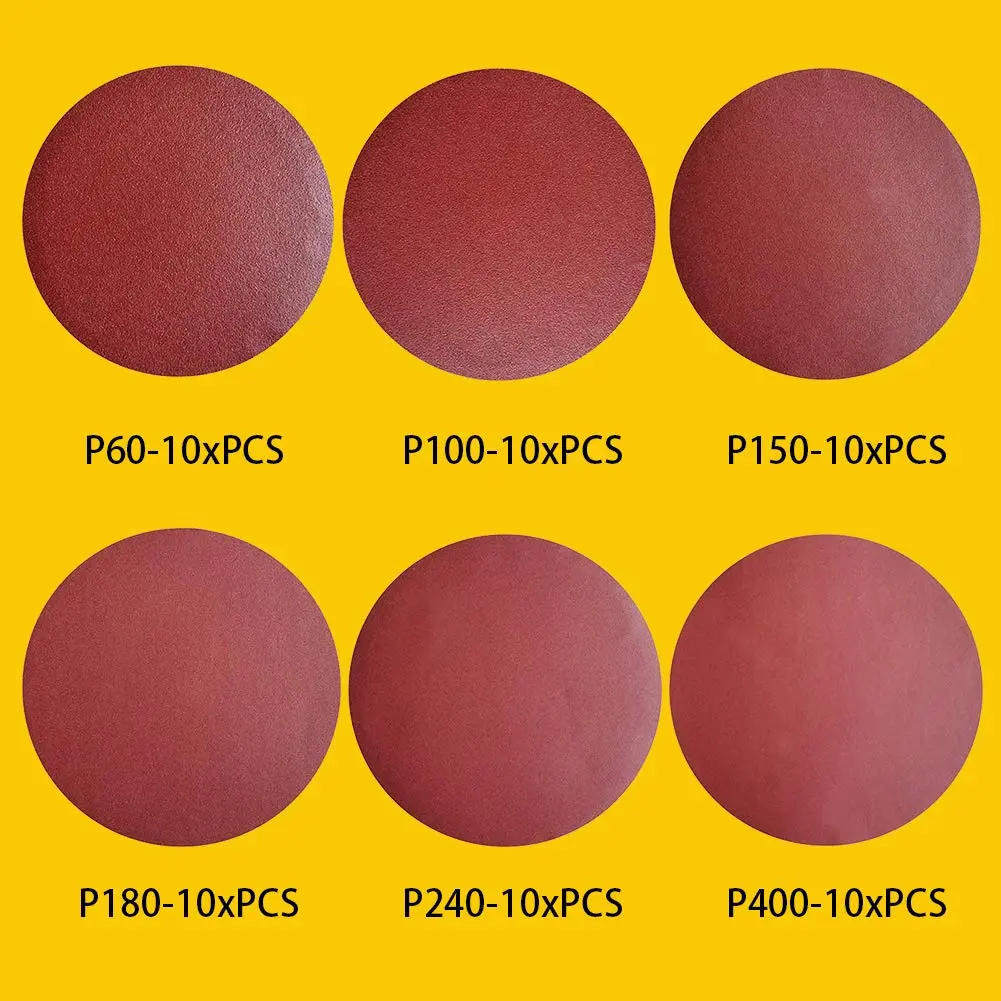TPmax 60 PCS 5 Inch NO-Hole PSA Aluminum Oxide Sanding Disc | Self Stick, 10 Each of 60 100 150 180 240 400 Grit, Brown - view 2