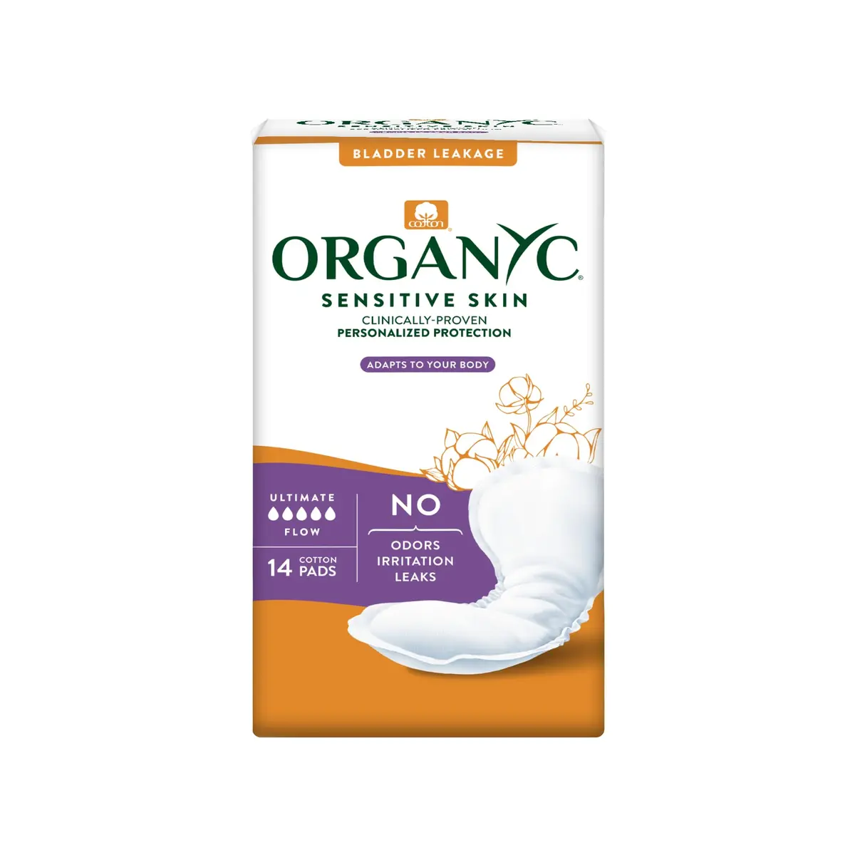 Organyc 100% Organic Cotton Light Incontinence Pads | Ultimate Flow, 14 Count - main product image