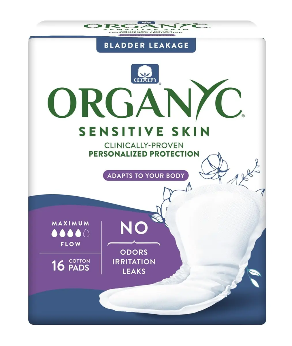 Organyc Organic Cotton Incontinence Pads Maximum Absorbency, 16 Count (1 Pack) | Hypoallergenic & Fragrance-Free - main product image