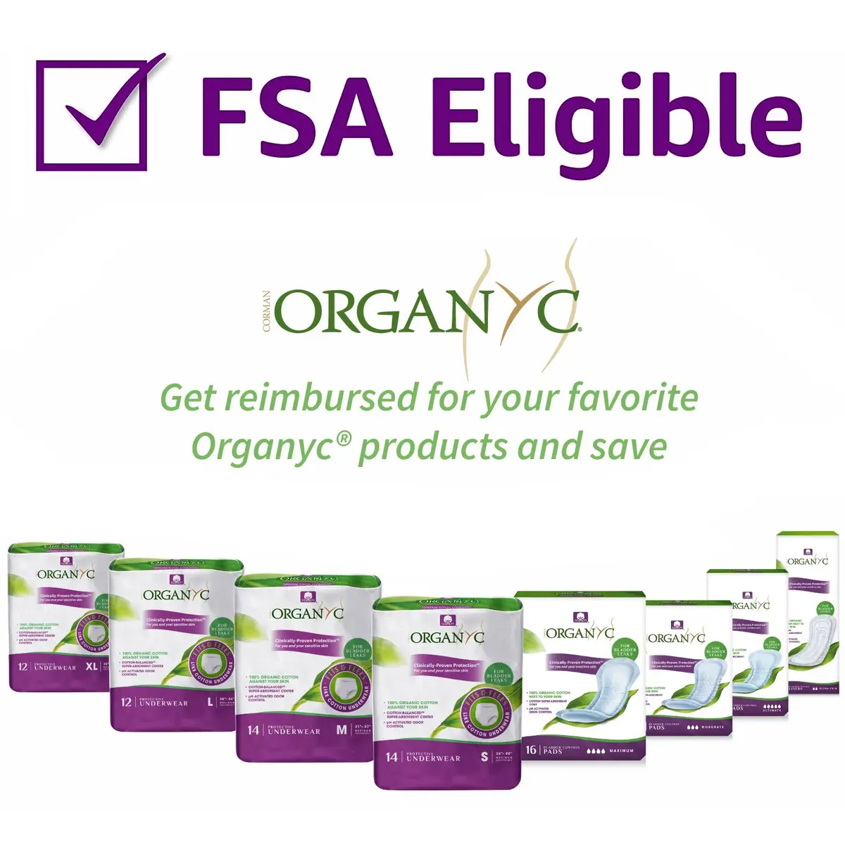 Organyc Organic Cotton Incontinence Pads Maximum Absorbency, 16 Count (1 Pack) | Hypoallergenic & Fragrance-Free - view 2