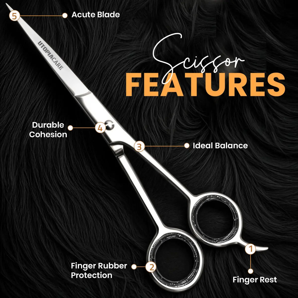 Utopia Care Black Hair Cutting Scissors 6.5 Inch | Professional Stainless Steel Shears for Salons & Barbers - view 3