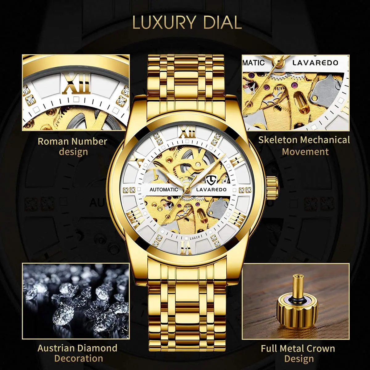 A ALPS Automatic Mechanical Watch for Men | 41mm Stainless Steel Case, 20mm Band, 30M Water Resistant - view 2