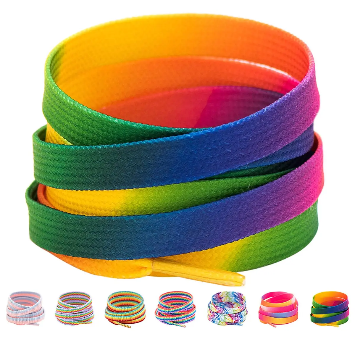 Booyckiy Colorful Shoe Laces Rainbow 47in | Premium Flat Shoelaces for Sneakers & Shoes - main product image
