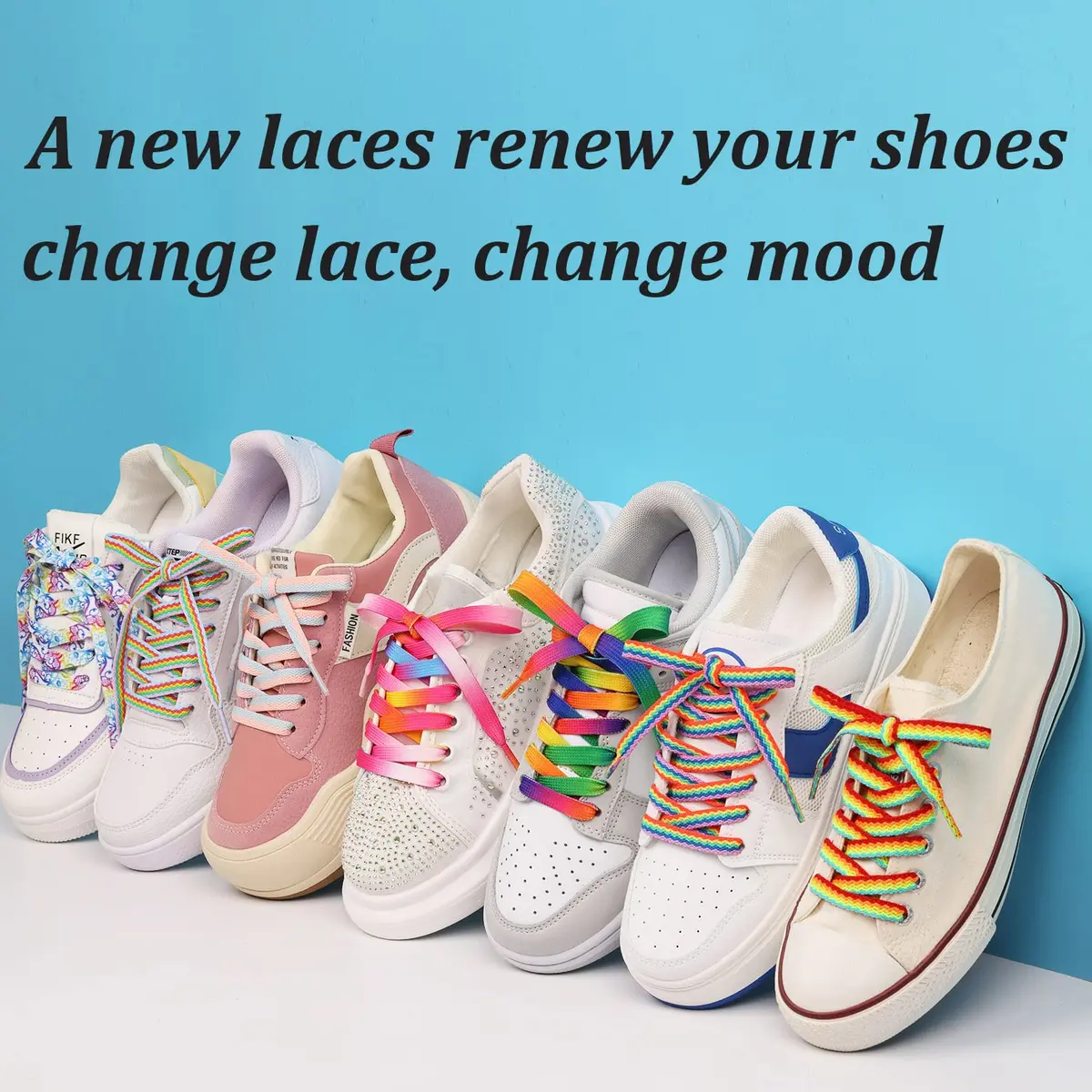 Booyckiy Colorful Shoe Laces Rainbow 47in | Premium Flat Shoelaces for Sneakers & Shoes - view 5