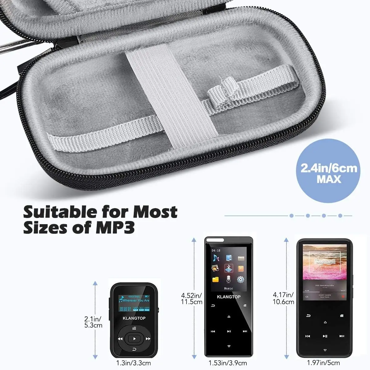 AGPTEK MP3 MP4 Player Case for 2.4'' MP3 Player with Metal Carabiner Clip | All-round Drop & Scratch Protection - view 2