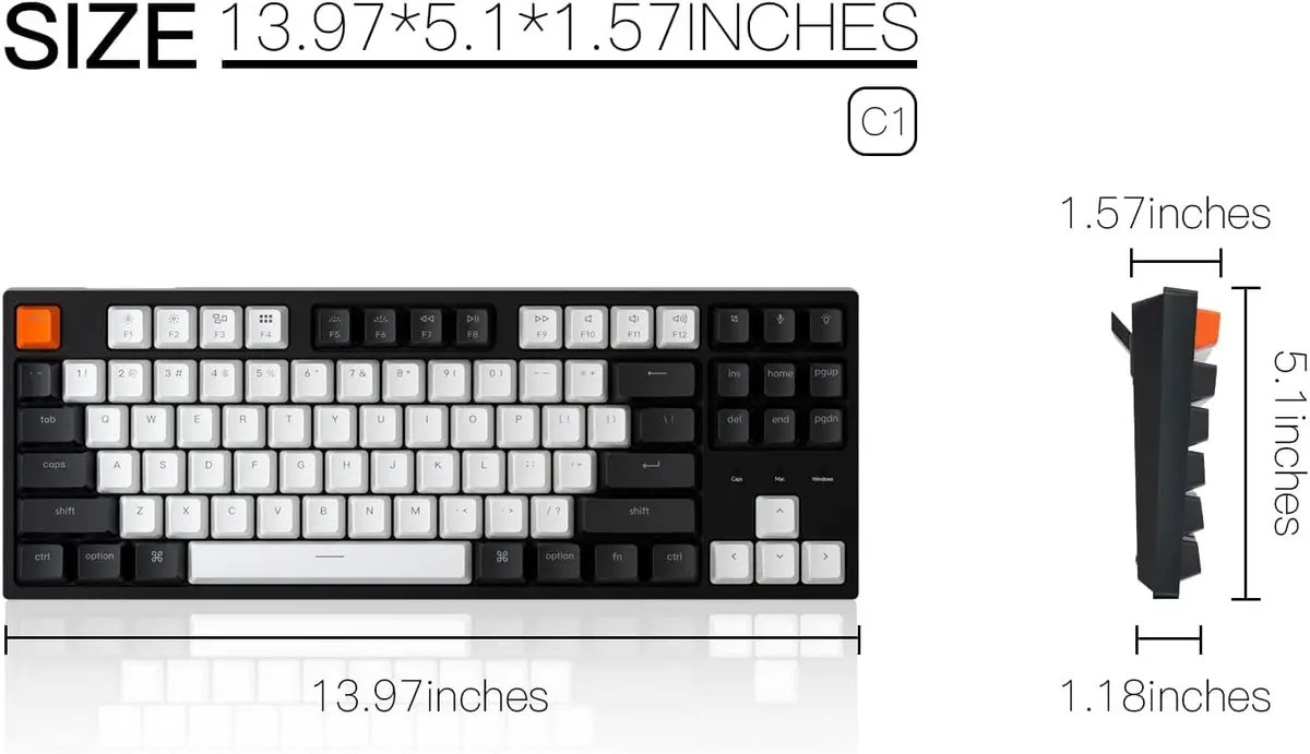 Keychron C1 Wired TKL Keyboard Gateron G Pro Red RGB Backlight | Mechanical, Compact, for Windows & Mac - view 3