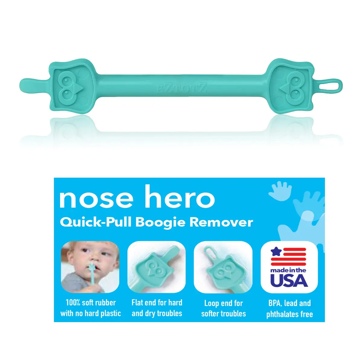 EZTOTZ Nose Hero Baby Nose & Ear Cleaner Tool | Flexible Rubber Infant Booger Picker, Made in USA - main product image