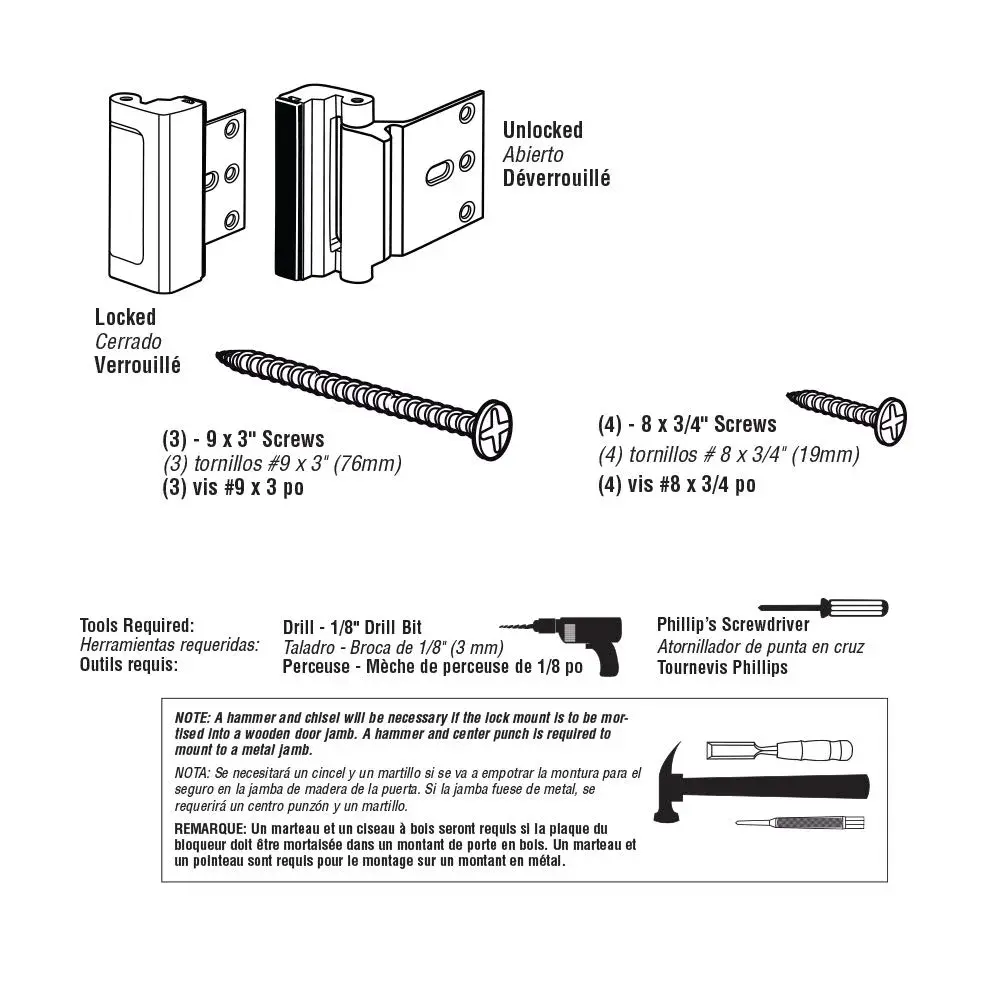 PRIME-LINE U 11442 Door Reinforcement Lock - 3" Stop, Polished Brass | Add Extra Security to Your Home - view 9