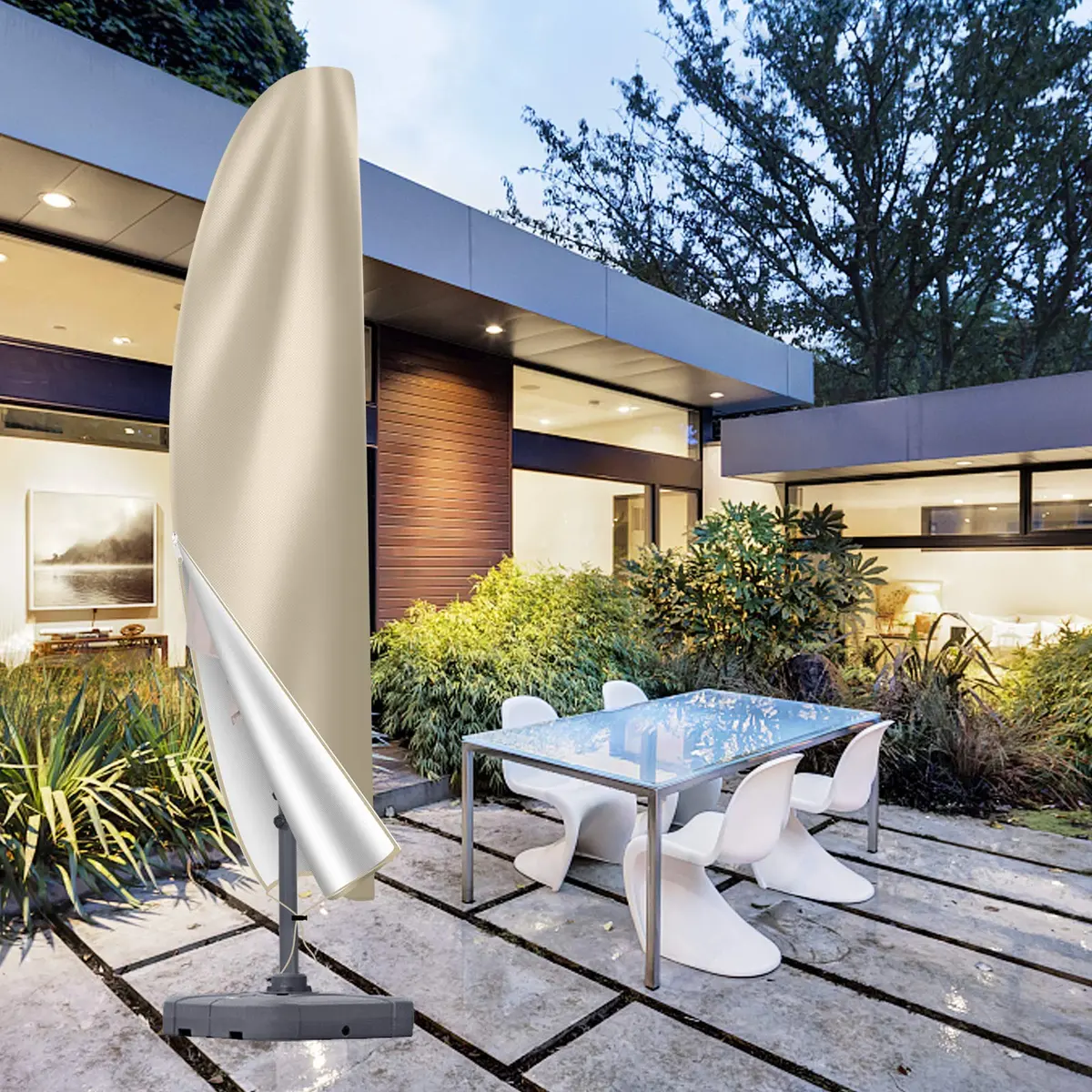 OKPOW Cantilever Patio Umbrella Cover 3.5m (11.5ft) Khaki | All-Season Waterproof Protection - view 5