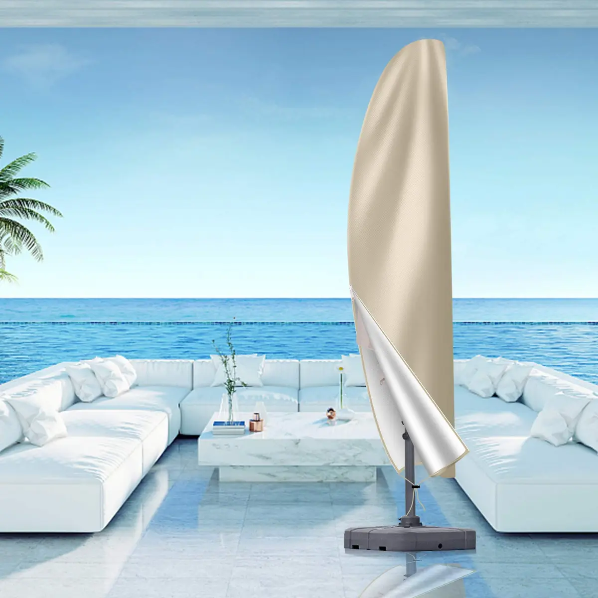 OKPOW Cantilever Patio Umbrella Cover 3.5m (11.5ft) Khaki | All-Season Waterproof Protection - view 6