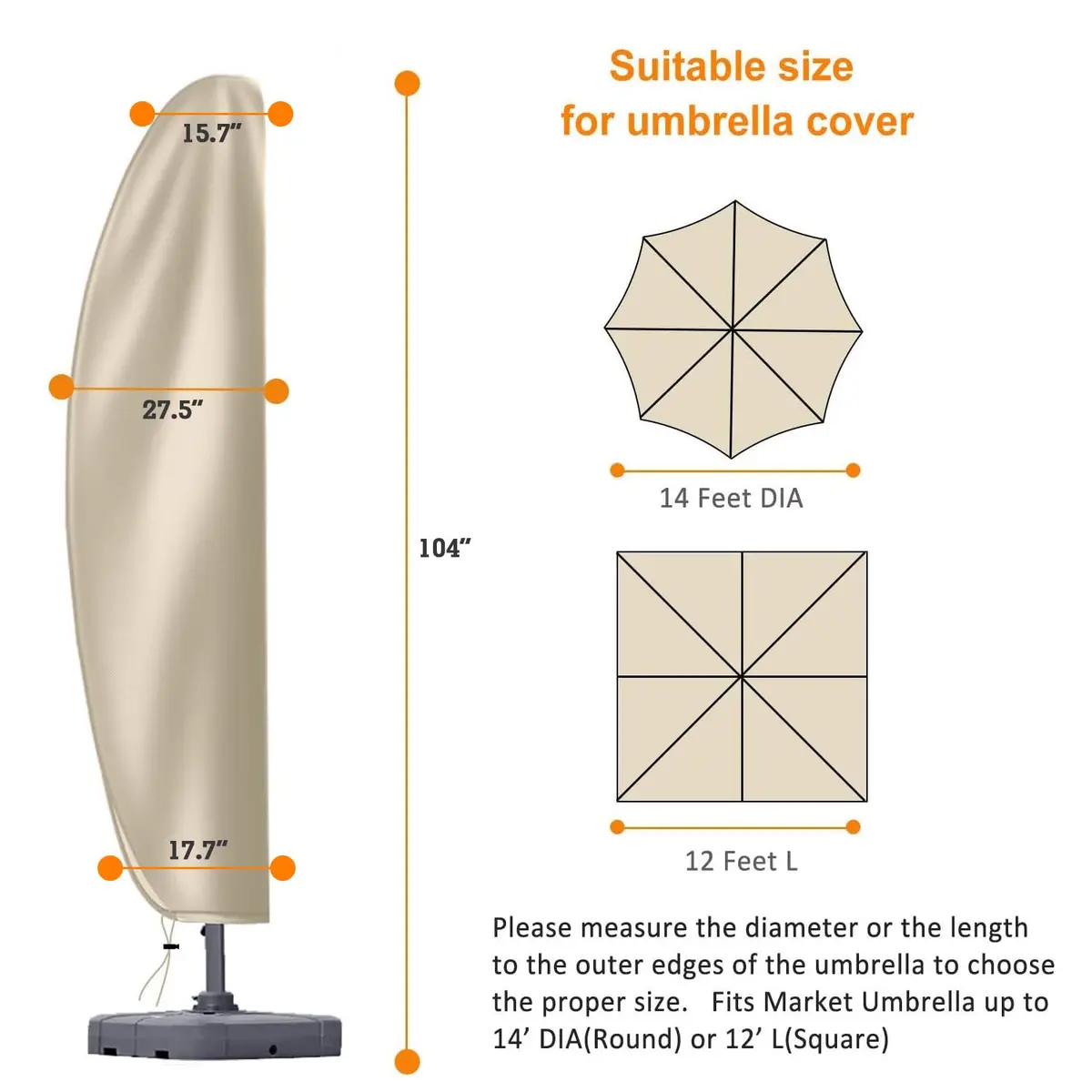 OKPOW Cantilever Patio Umbrella Cover 3.5m (11.5ft) Khaki | All-Season Waterproof Protection - view 2