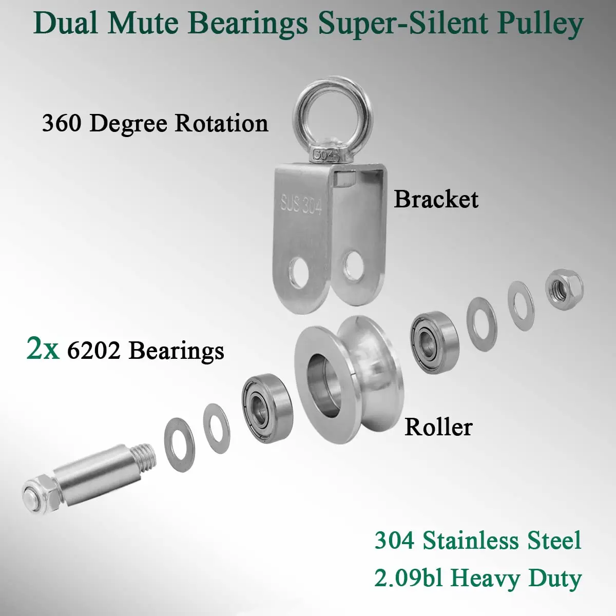 Penkwiio Pulley Wheel Heavy Duty Swivel Pulley 137mm | 800kg Load Capacity, Stainless Steel, 360° Rotation - view 4
