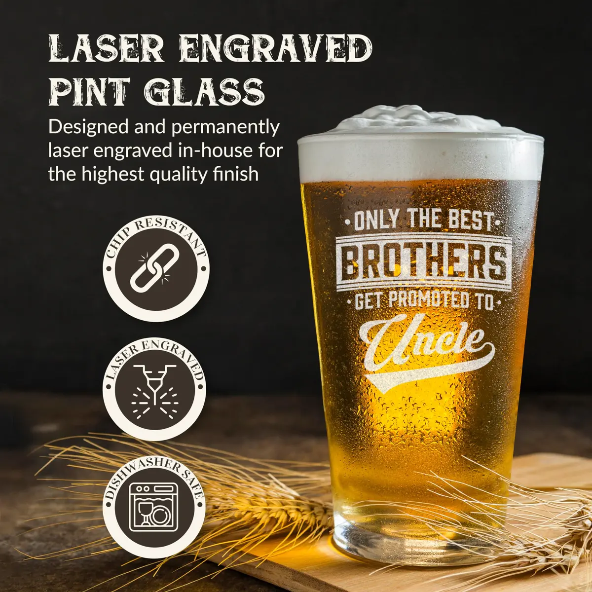 shop4ever Only the Best Brothers Get Promoted To Uncle Beer Pint Glass 16 Oz | Pregnancy Announcement Gift - view 2