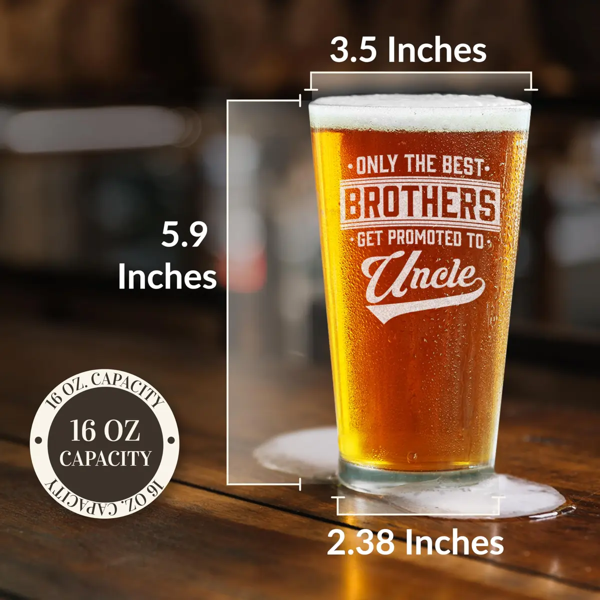 shop4ever Only the Best Brothers Get Promoted To Uncle Beer Pint Glass 16 Oz | Pregnancy Announcement Gift - view 3