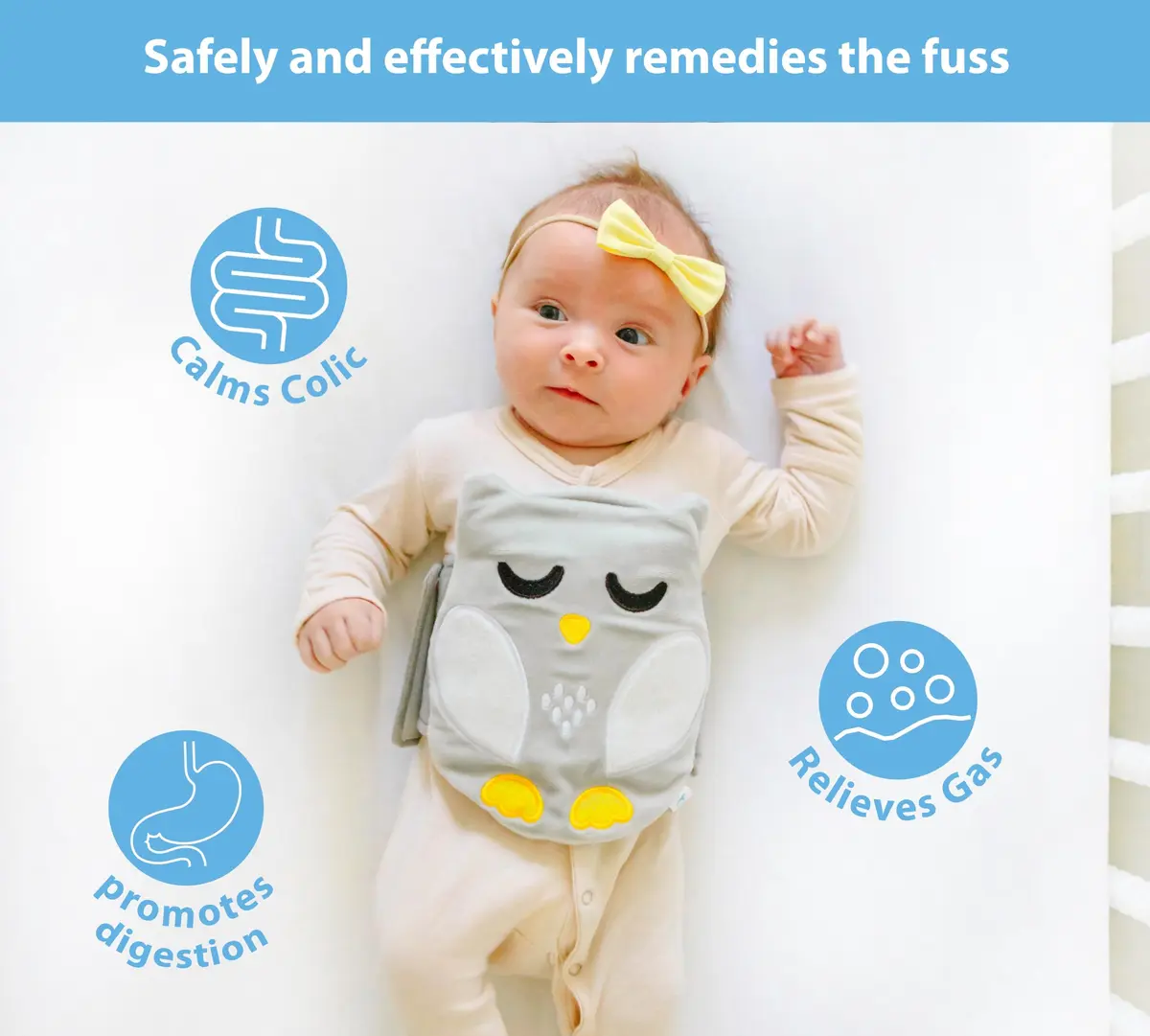 bebon Belly Hugger Baby Colic, Gas and Upset Stomach Relief Heated Tummy Wrap with Reusable Gel Pack for Newborns and Infants (Grey-white) - view 2