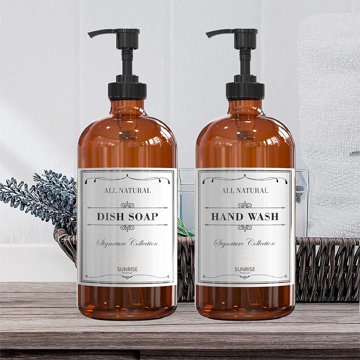 Sunrise Premium Amber Glass Soap Dispenser with Pump, 2 Pack | Elegant Lead-Free Glass for Kitchen & Bathroom - view 7