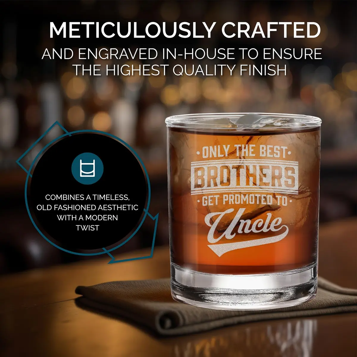 Shop4ever Only The Best Brothers Get Promoted To Uncle Engraved Whiskey Glass | 11 oz | Reusable & Dishwasher Safe - view 6