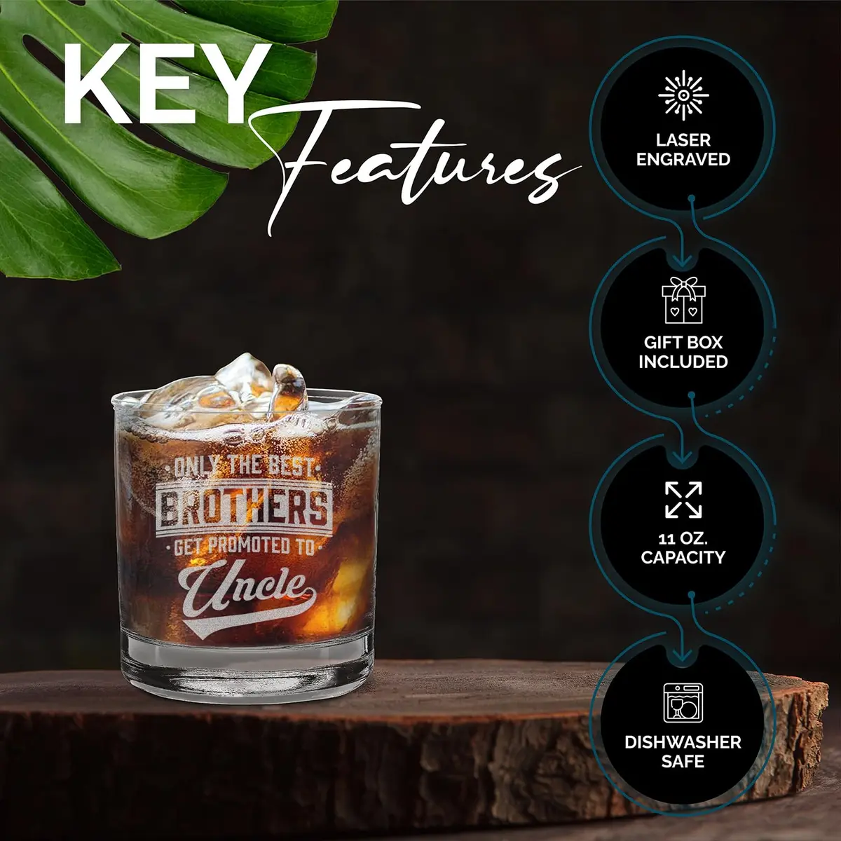 Shop4ever Only The Best Brothers Get Promoted To Uncle Engraved Whiskey Glass | 11 oz | Reusable & Dishwasher Safe - view 3