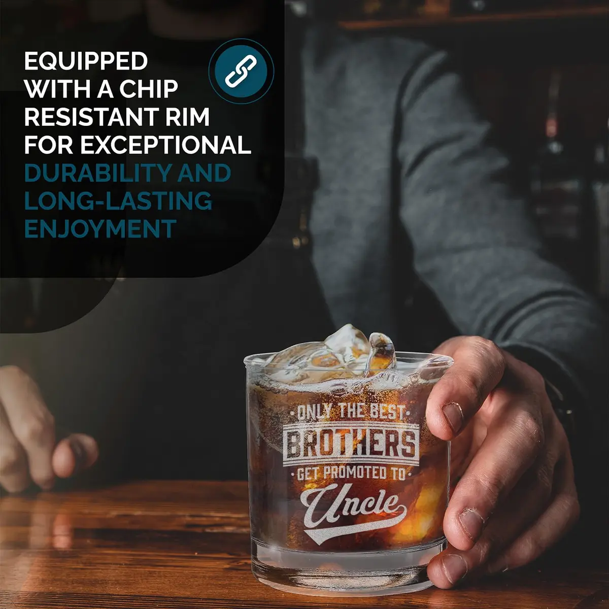 Shop4ever Only The Best Brothers Get Promoted To Uncle Engraved Whiskey Glass | 11 oz | Reusable & Dishwasher Safe - view 4