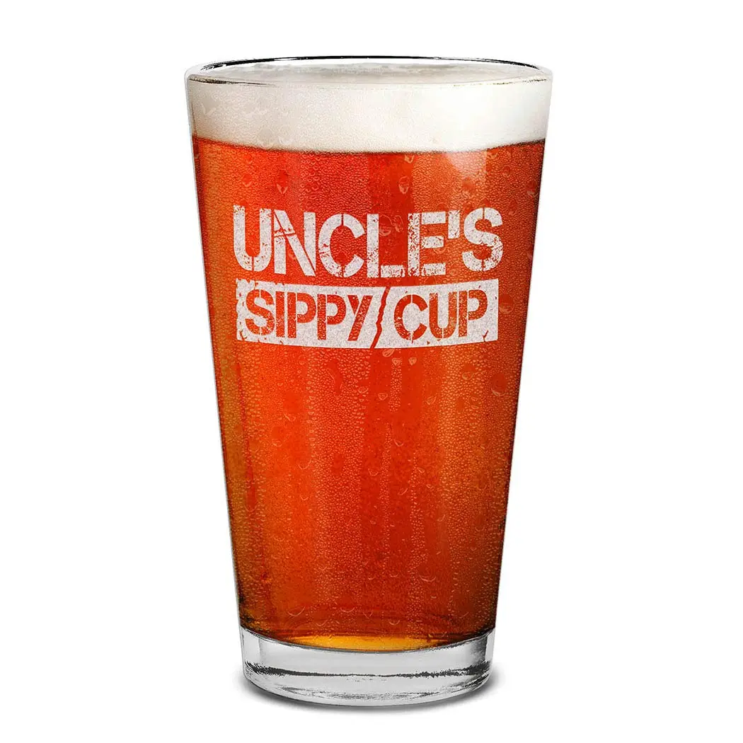 shop4ever Funny Uncle's Sippy Cup Beer Pint Glass 16 oz Gift | Laser Engraved Humor for Beer Lovers - main product image