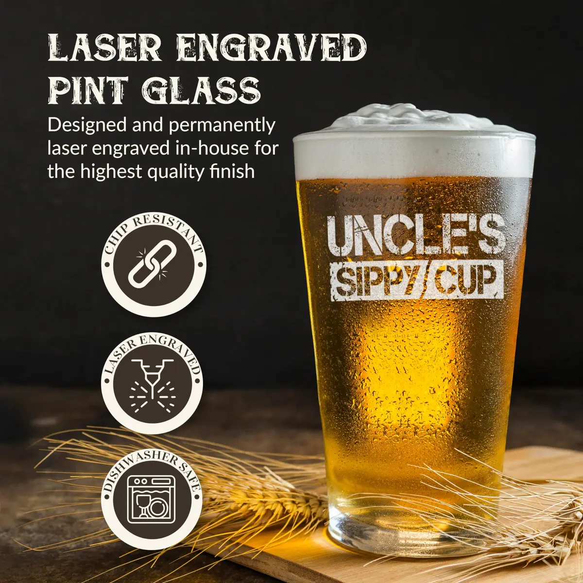 shop4ever Funny Uncle's Sippy Cup Beer Pint Glass 16 oz Gift | Laser Engraved Humor for Beer Lovers - view 2